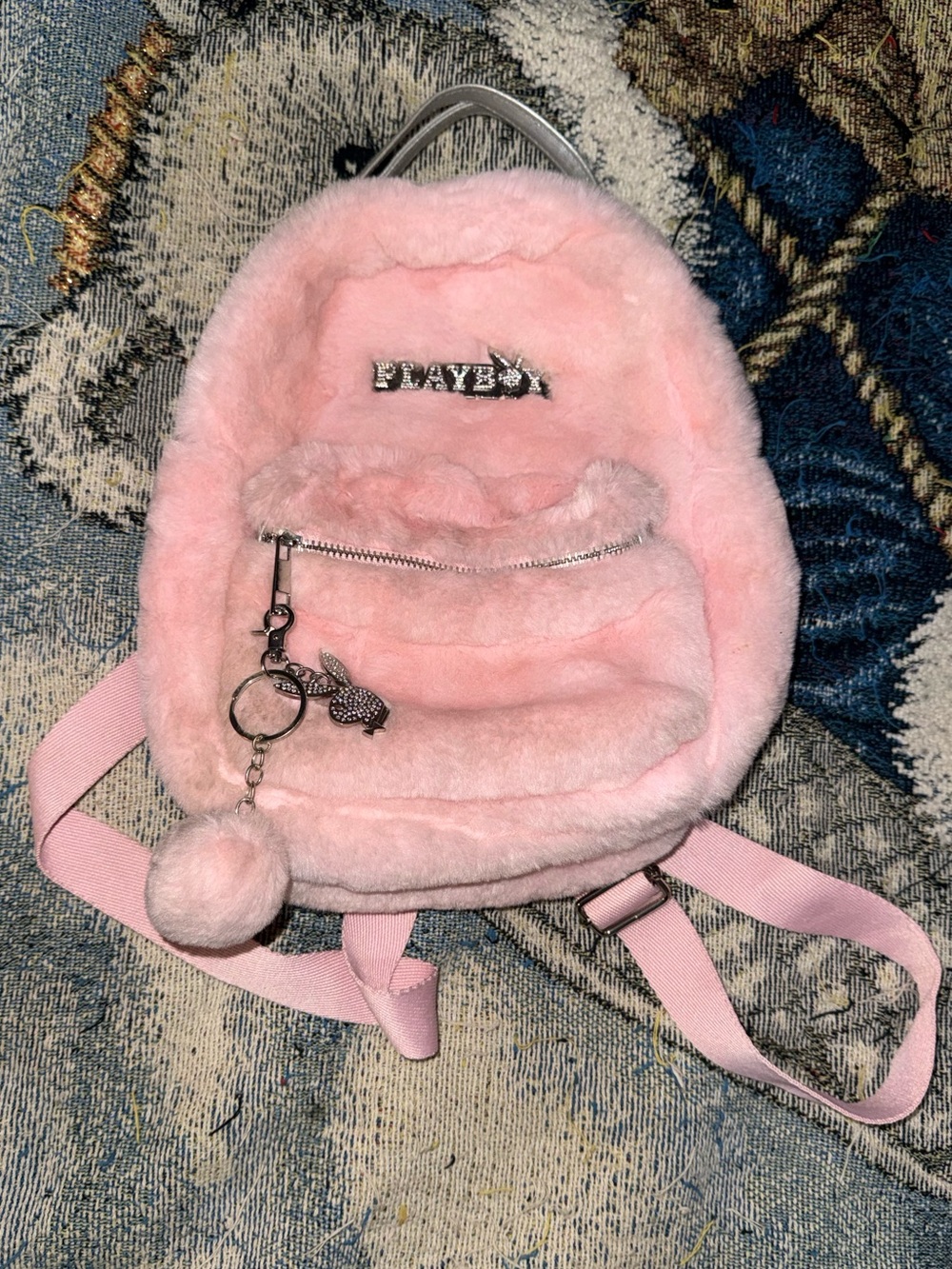 Playboy Fluffy mini backpack with keychain